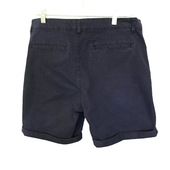 Old Navy Bermuda Shorts Cuffed Hem Cotton High Rise in Navy Blue Size 10 Pockets - Picture 2 of 6